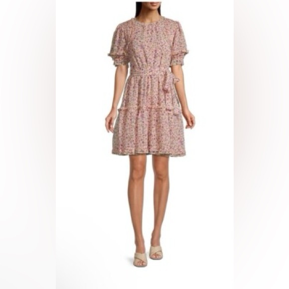 Rachel Parcell | Dresses | Rachel Parcell Pink Puff Sleeve Floral Dress ...